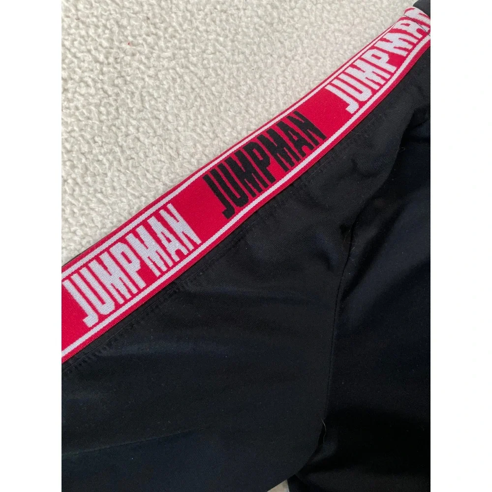 Jordan Boys Large Track Jacket Black Red Jumpman Tape Logo Full Zip Bomber